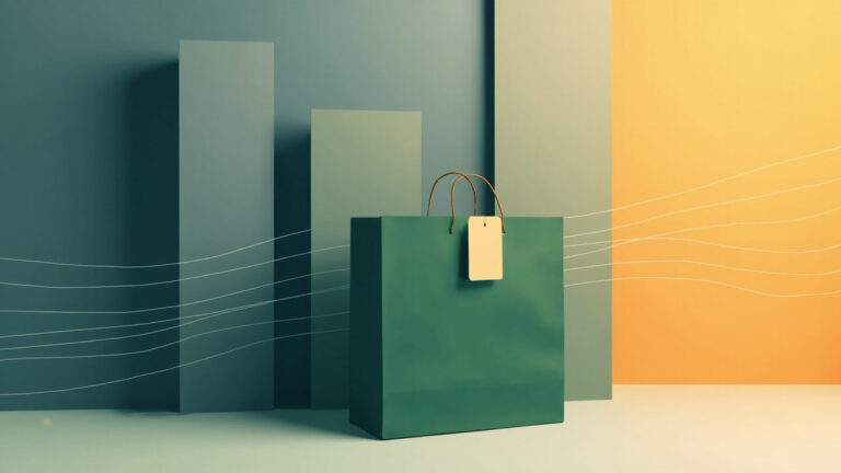 綠色購物袋與風動線條,象徵 Shopify 收編 Tailwind Labs