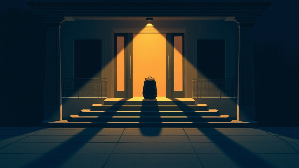 摩納哥公寓階梯上的背包 editorial illustration