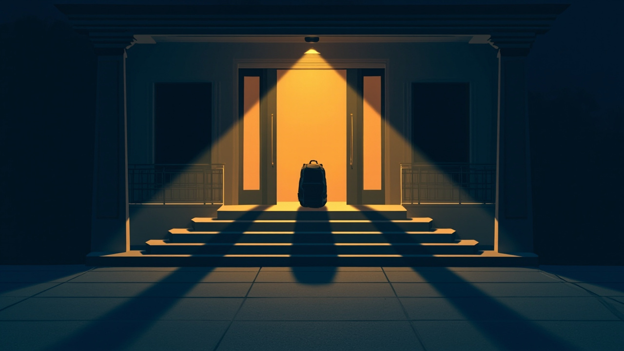 摩納哥公寓階梯上的背包 editorial illustration