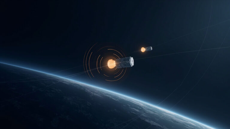 地球軌道上的軍用衛星發出干擾訊號波示意圖