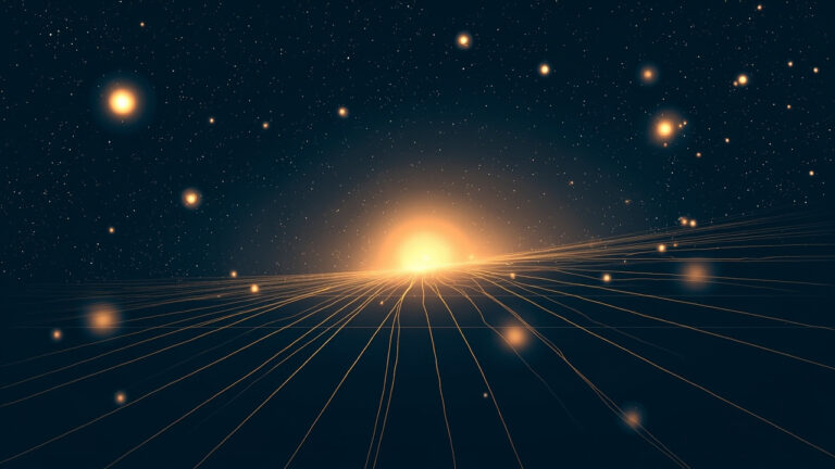 深藍宇宙中星系自中央光源向外擴散的示意圖