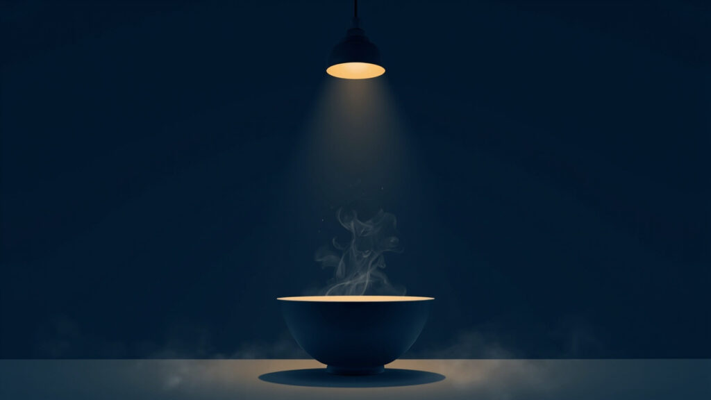 深夜空蕩小店一盞燈一碗麵示意圖