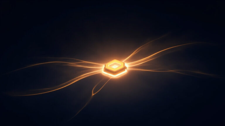 深色背景中央發光六邊形核心與金色光流，OpenCode 2.0 文章特色圖片